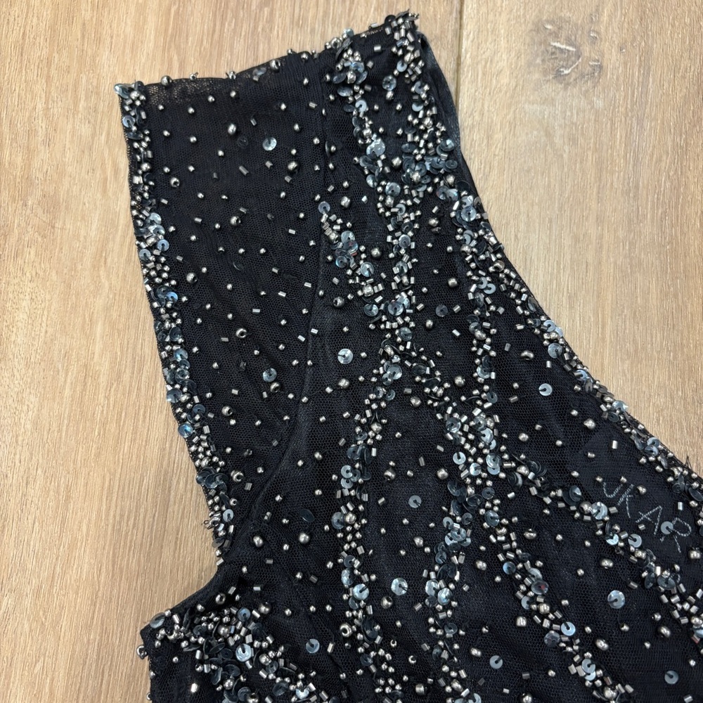 NWT πJ KARAπ BEADED BODICE CHIFFON EVENING DRESS BLACK / SILVER SZ 10 - Picture 5 of 9